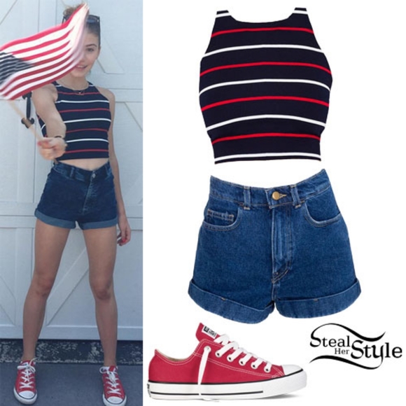 GUC American Apparel Navy Striped Ponte Crop Top M - Picture 4 of 5